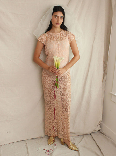 30s Ballet Pink Lace Gown