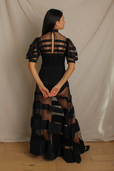 30s Tulle & Taffeta Striped Gown