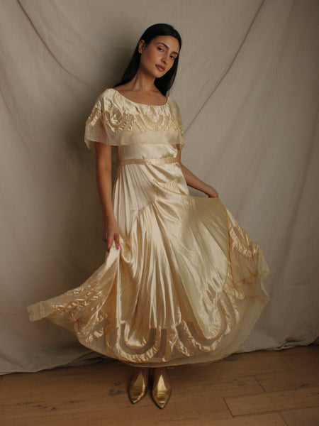 30s Champagne Silk Satin Wedding Gown