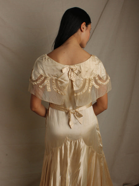 30s Champagne Silk Satin Wedding Gown