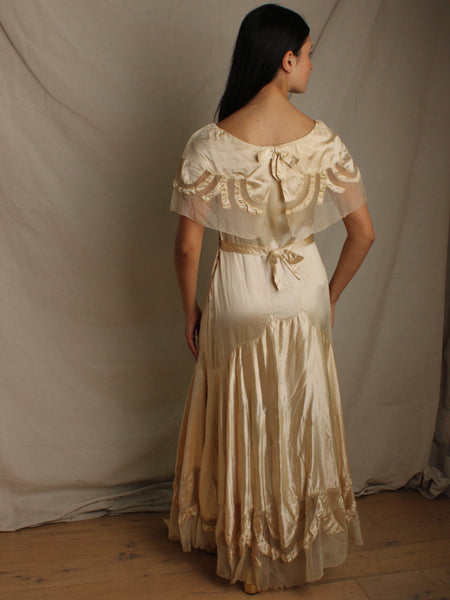 30s Champagne Silk Satin Wedding Gown