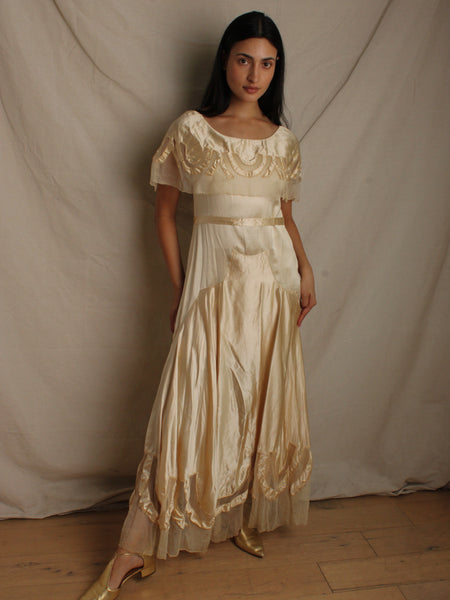 30s Champagne Silk Satin Wedding Gown
