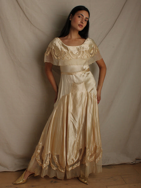 30s Champagne Silk Satin Wedding Gown