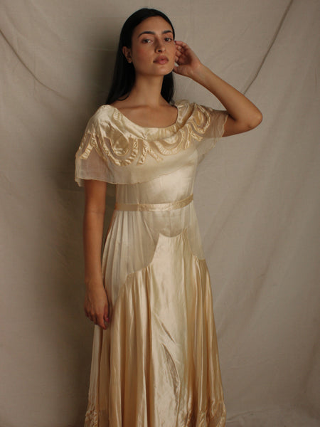 30s Champagne Silk Satin Wedding Gown