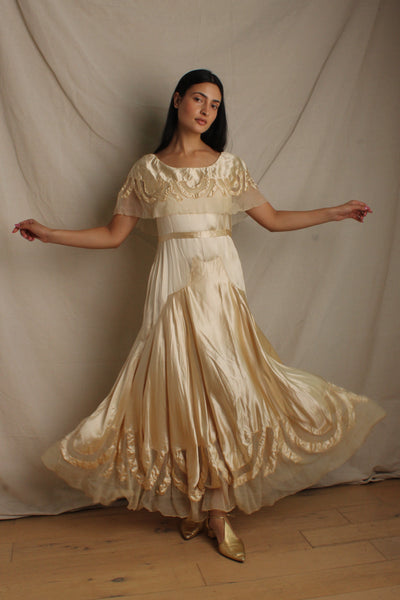 30s Champagne Silk Satin Wedding Gown