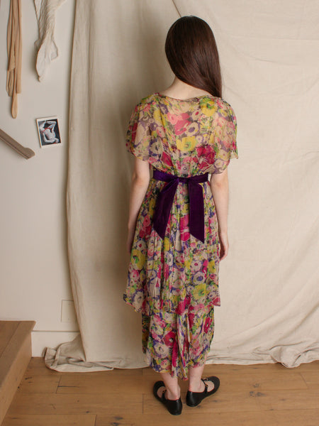 40s Tiered Silk Chiffon Dress