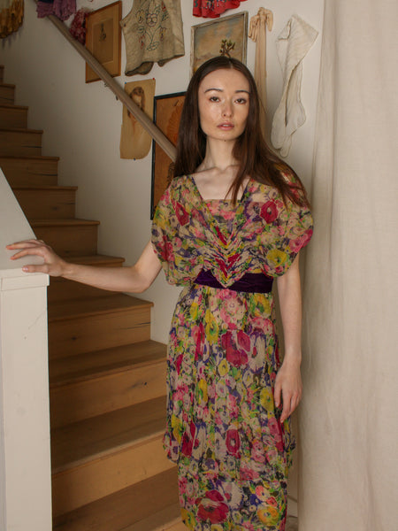 40s Tiered Silk Chiffon Dress