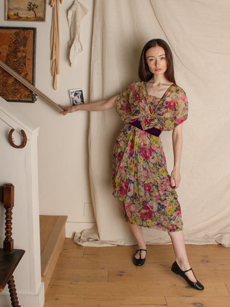 40s Tiered Silk Chiffon Dress
