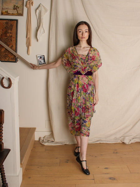 40s Tiered Silk Chiffon Dress