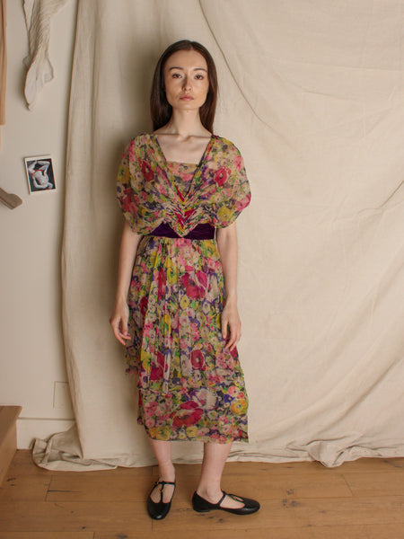 40s Tiered Silk Chiffon Dress