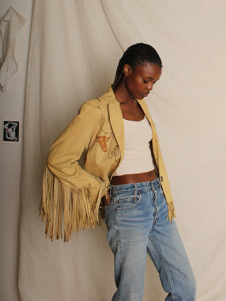 40s Steer Head Leather Fringe Jacket