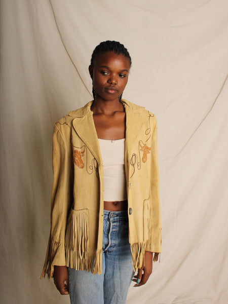 40s Steer Head Leather Fringe Jacket