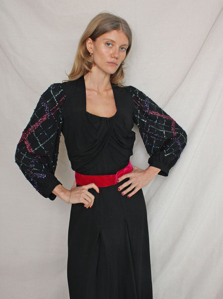 40s Balloon Sleeve Sequin Gown