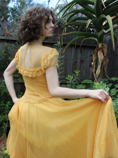 40s Yellow Chiffon Gown