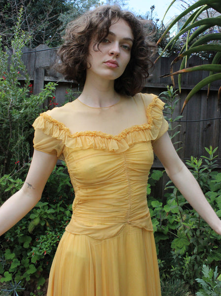 40s Yellow Chiffon Gown