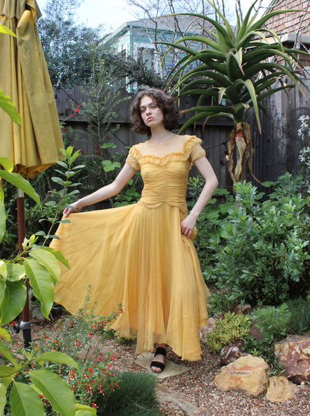 40s Yellow Chiffon Gown