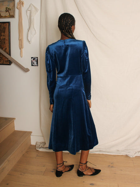 40s Cobalt Silk Velvet Dress