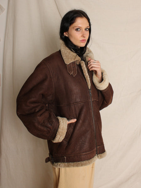 Shearling Lined Leather Aviator Jacket