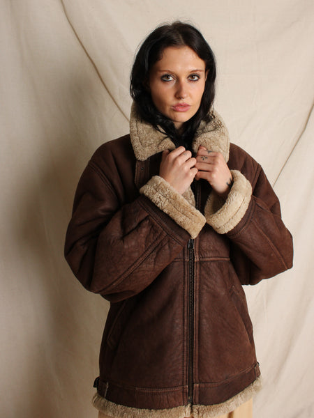 Shearling Lined Leather Aviator Jacket