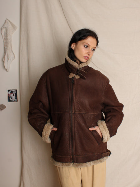Shearling Lined Leather Aviator Jacket