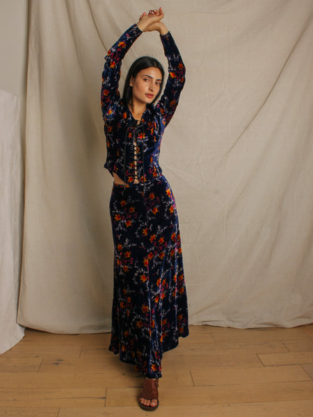 70s Alley Cat Floral Velvet Ensemble