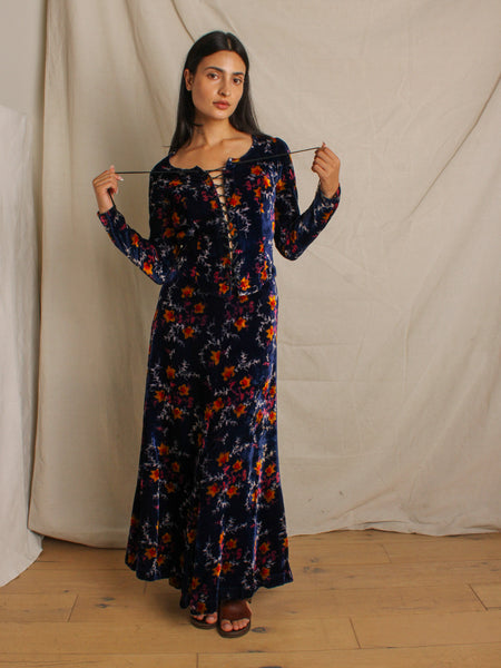 70s Alley Cat Floral Velvet Ensemble