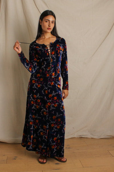 70s Alley Cat Floral Velvet Ensemble