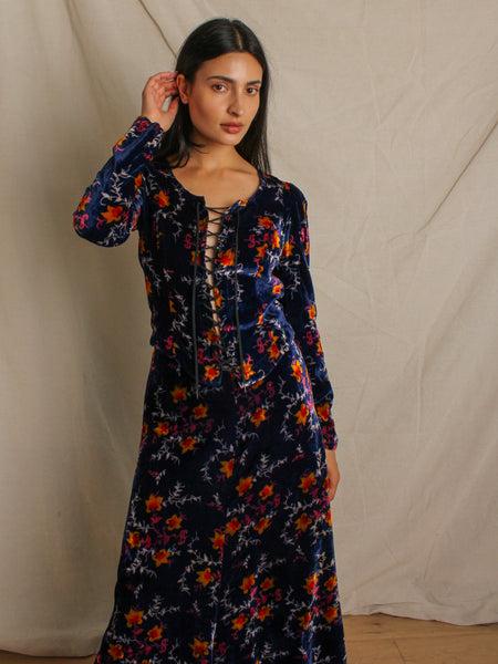 70s Alley Cat Floral Velvet Ensemble