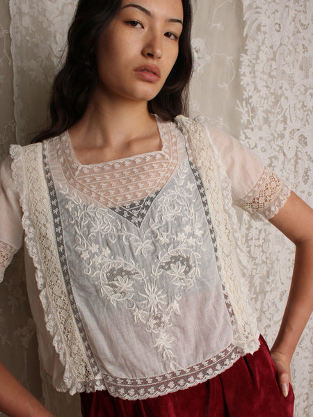 Antique Embroidered Lace Insertion Top