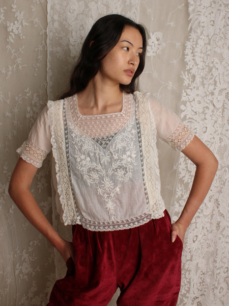 Antique Embroidered Lace Insertion Top