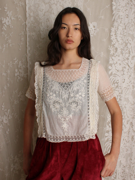 Antique Embroidered Lace Insertion Top