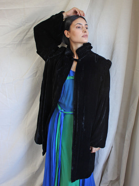 20s Black Silk Velvet Coat