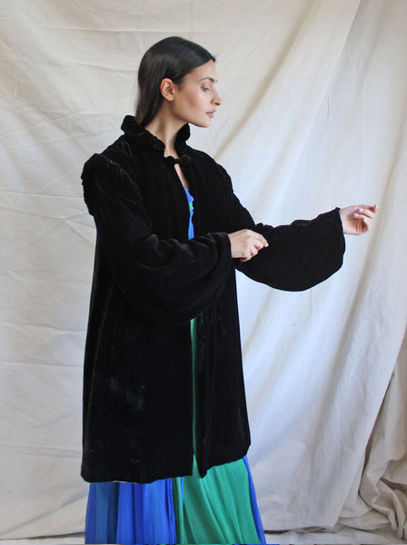 20s Black Silk Velvet Coat