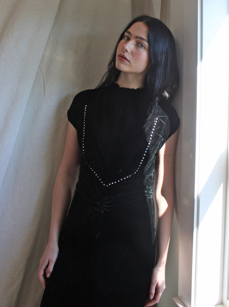 30s Silk Velvet & Rhinestone Gown