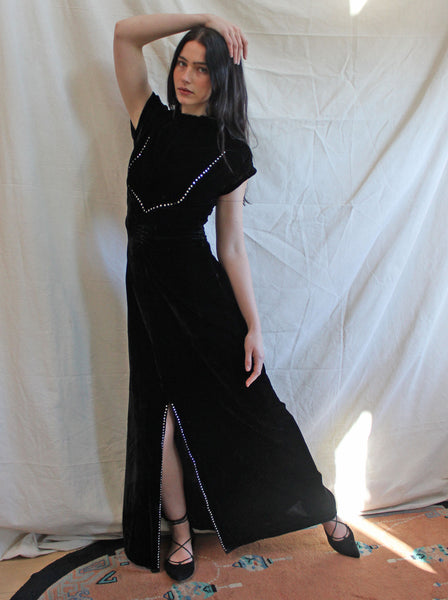30s Silk Velvet & Rhinestone Gown