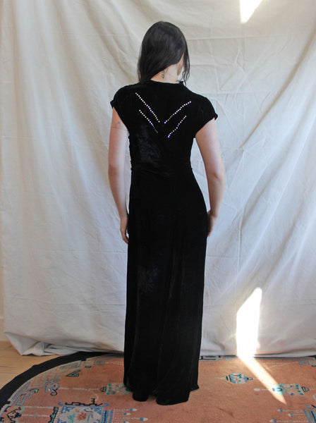 30s Silk Velvet & Rhinestone Gown
