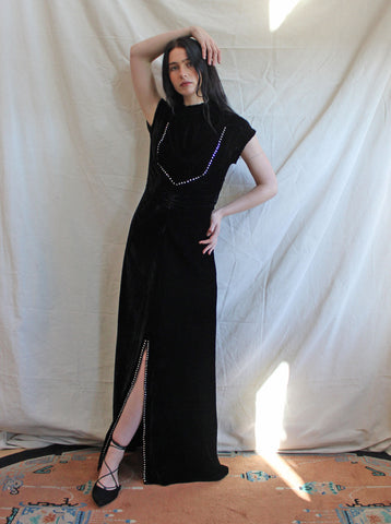 30s Silk Velvet & Rhinestone Gown