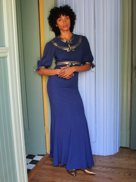 30s Lamé Trim Gown