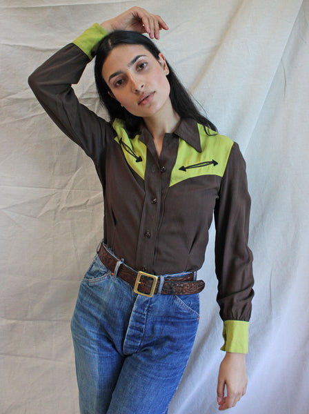 40s Color Block Western Button Up