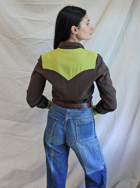 40s Color Block Western Button Up
