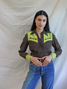 40s Color Block Western Button Up