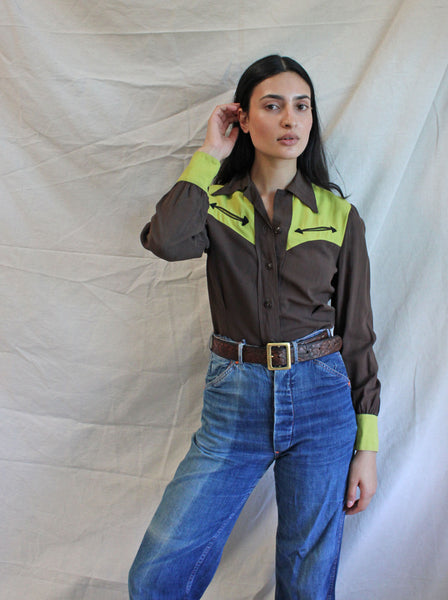 40s Color Block Western Button Up