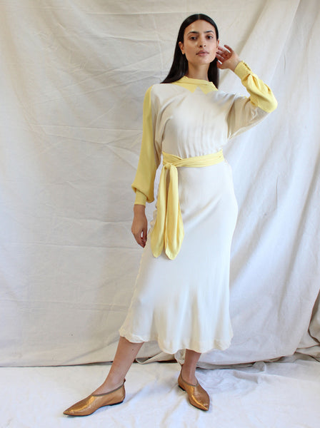 30s Yellow & Cream Wrap Dress