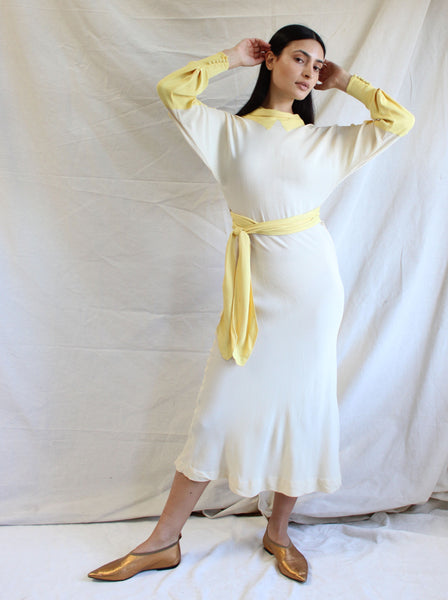 30s Yellow & Cream Wrap Dress
