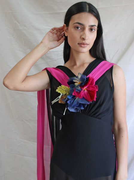 30s Silk Chiffon Color Block Gown
