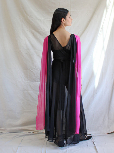30s Silk Chiffon Color Block Gown