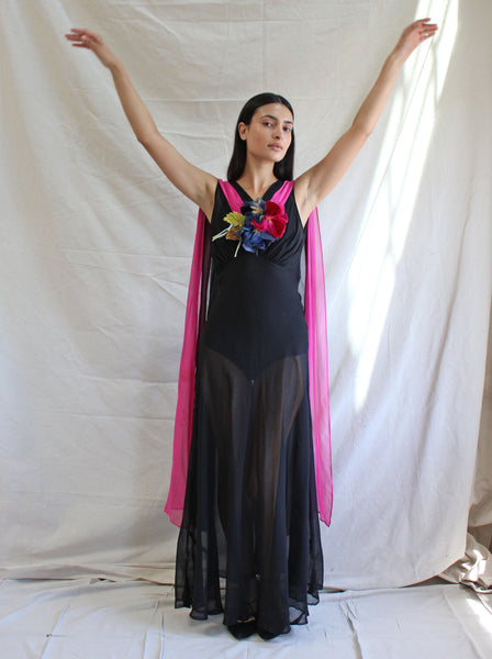 30s Silk Chiffon Color Block Gown