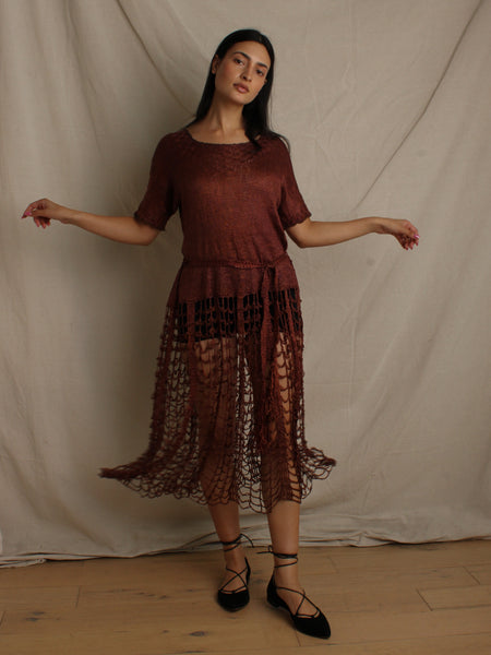 30s Bronze Crochet Dress