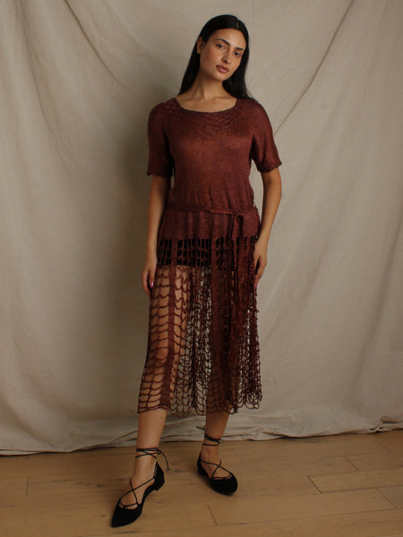 30s Bronze Crochet Dress