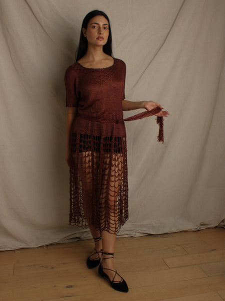 30s Bronze Crochet Dress